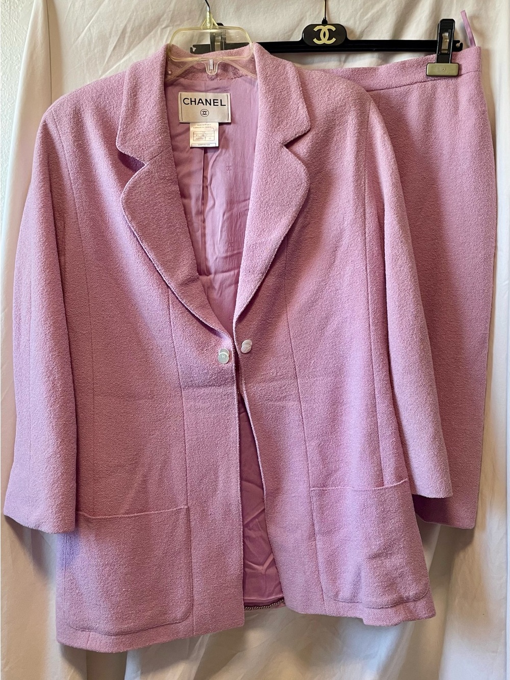 Chanel Vintage Women’s Pink Wool Blend Jacket & Skirt